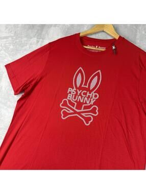 Psycho Bunny Graphic T-Shirt Mens Size 7 Red Skull Bunny Pima Cotton Preppy New